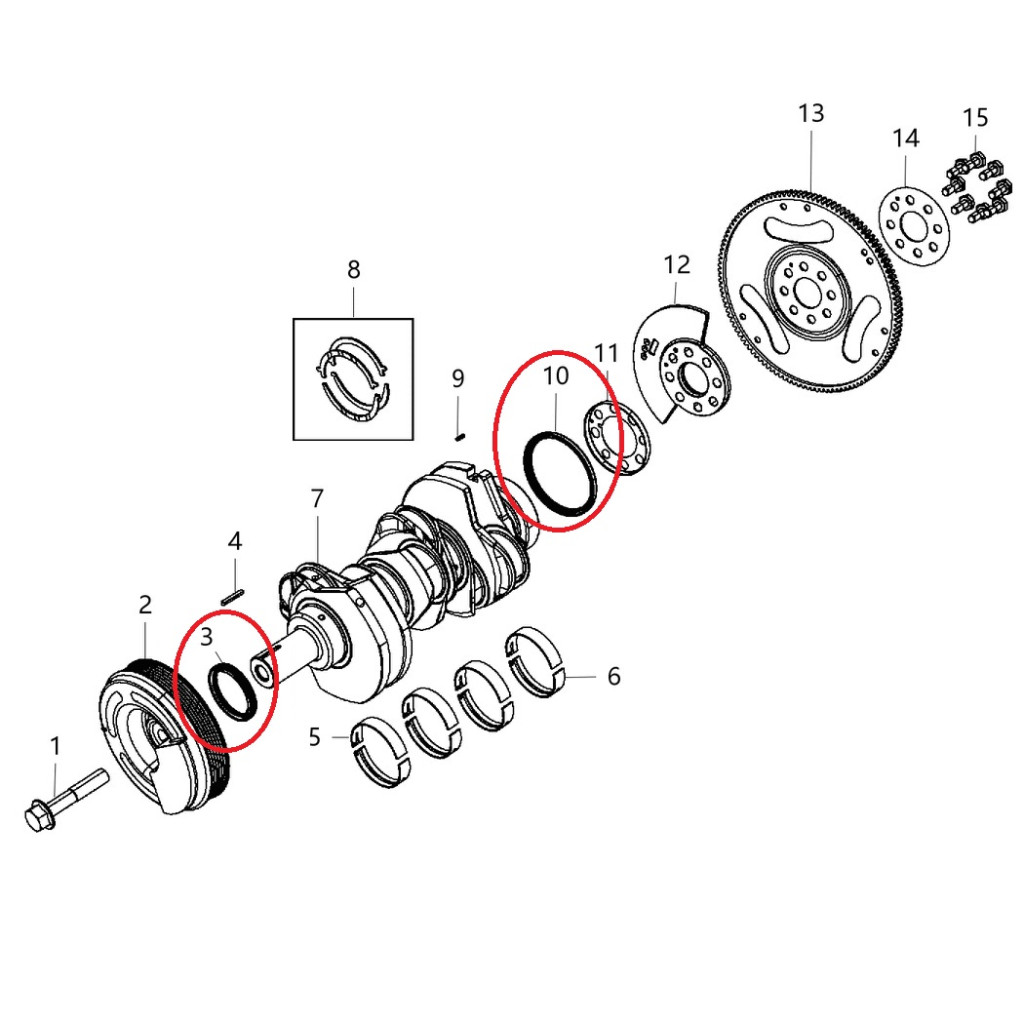 Engine crankshaft seal set for Jeep Grand Cherokee 3.0 EXF EXN 2011-2020