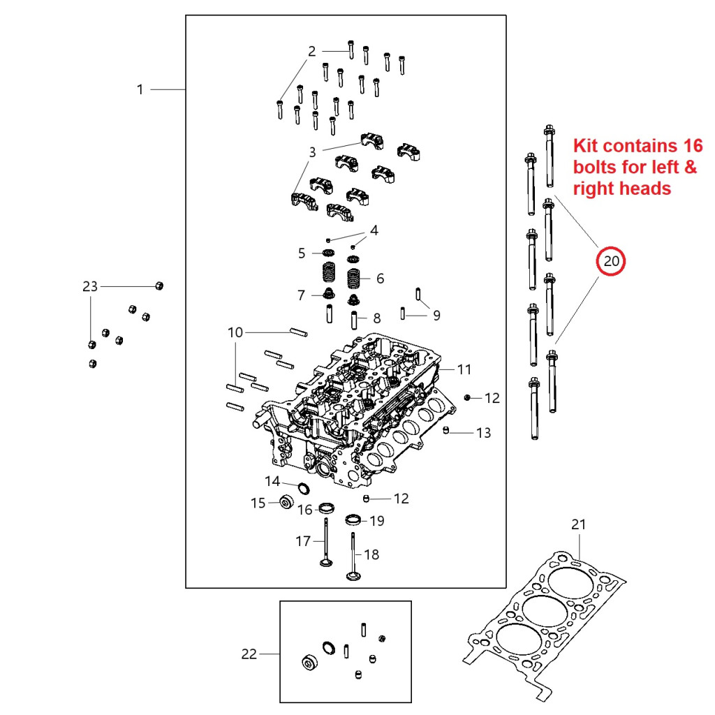 Head bolt set fits Jeep Grand Cherokee EXF RAM 1500 EcoDiesel L630 A630 3.0 2014-