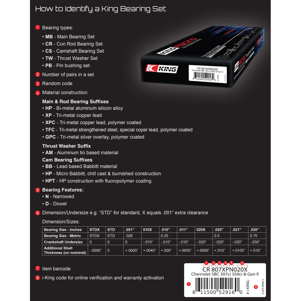 King Racing MB637XP .026 main bearings fits BMW M5 M6 5.0L S85B50